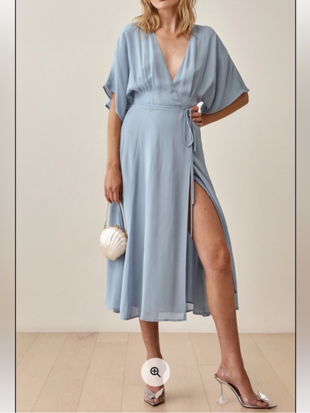 Reformation Light Blue Wrap Midi Dress - Picture 2 of 9